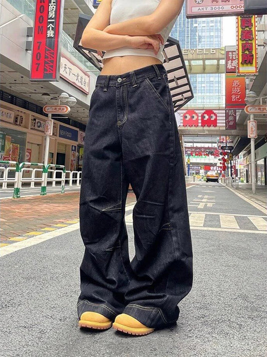 Y2K High Waist Baggy Jeans Women Vintage Black Wide Leg Streetwear
