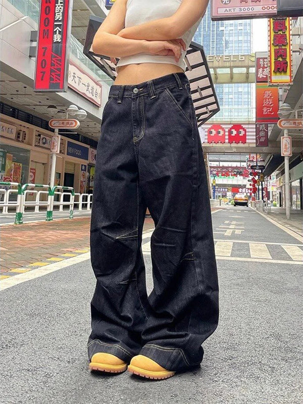 Y2K High Waist Baggy Jeans Women Vintage Black Wide Leg Streetwear
