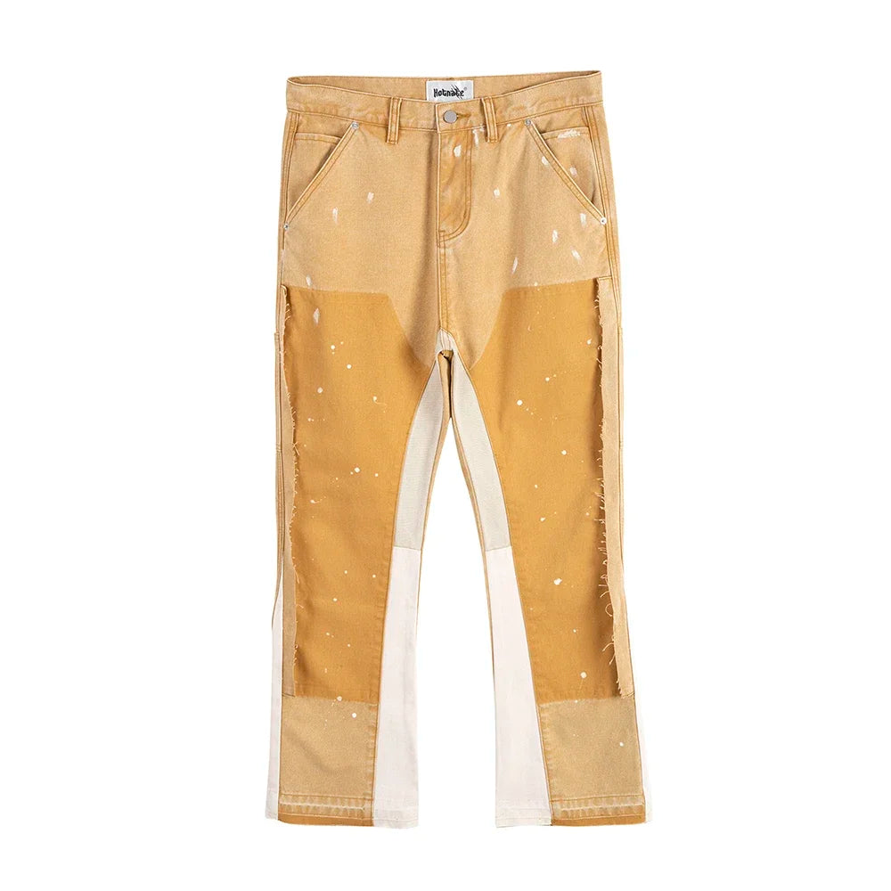 Men High Street Patchwork Flare Jeans