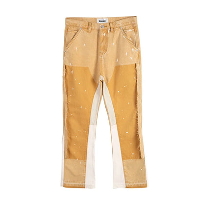 Men High Street Patchwork Flare Jeans