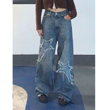 Star Embroidery Baggy Jeans Vintage Washed High Street Style
