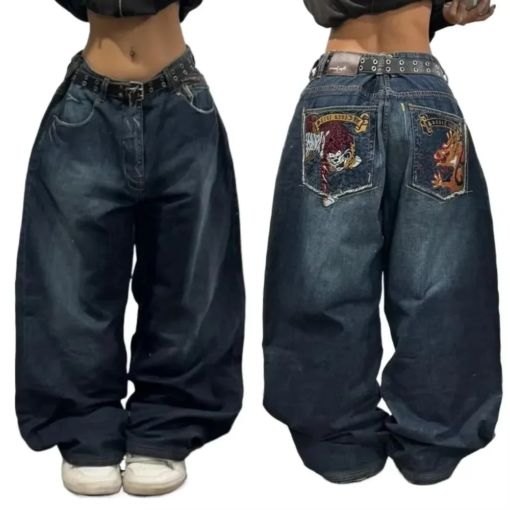 Gothic Harajuku Y2K Baggy Jeans for Men Streetwear Trousers