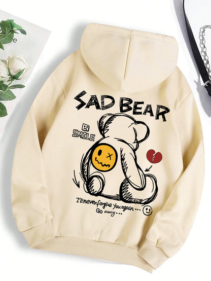 Funny Bear Cartoon Hoodie Women Fleece Casual Top