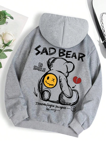 Funny Bear Cartoon Hoodie Women Fleece Casual Top