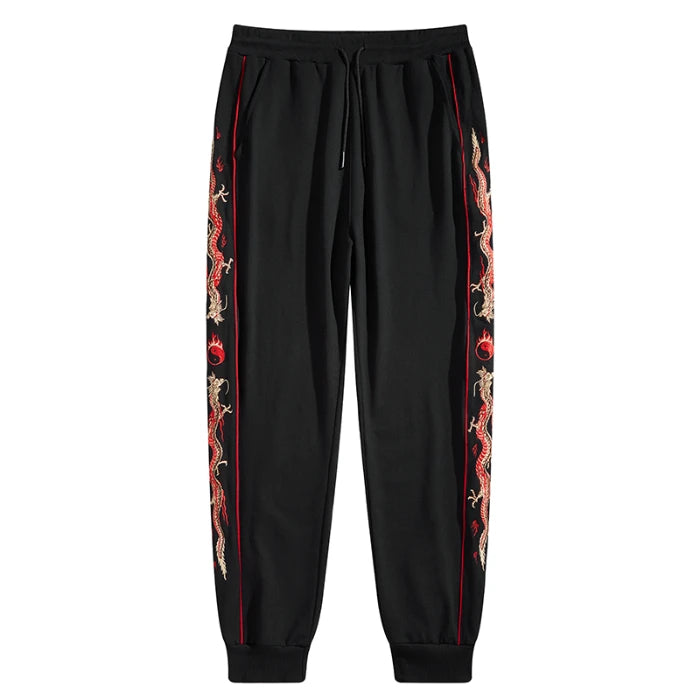 Embroidered Sports Pants Men Chinese Style Fall Wear