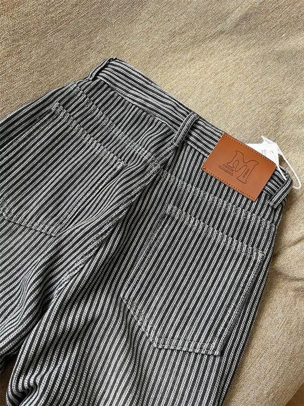 Womens Baggy Jeans Striped Y2K Velvet Lined Winter Korean Style