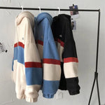 2023 Fleece Hoodies Patchwork Stripe Hooded Sweatshirts Loose Coats