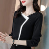 V Neck Colorblock Blouse Women Korean Long Sleeve Chiffon Top