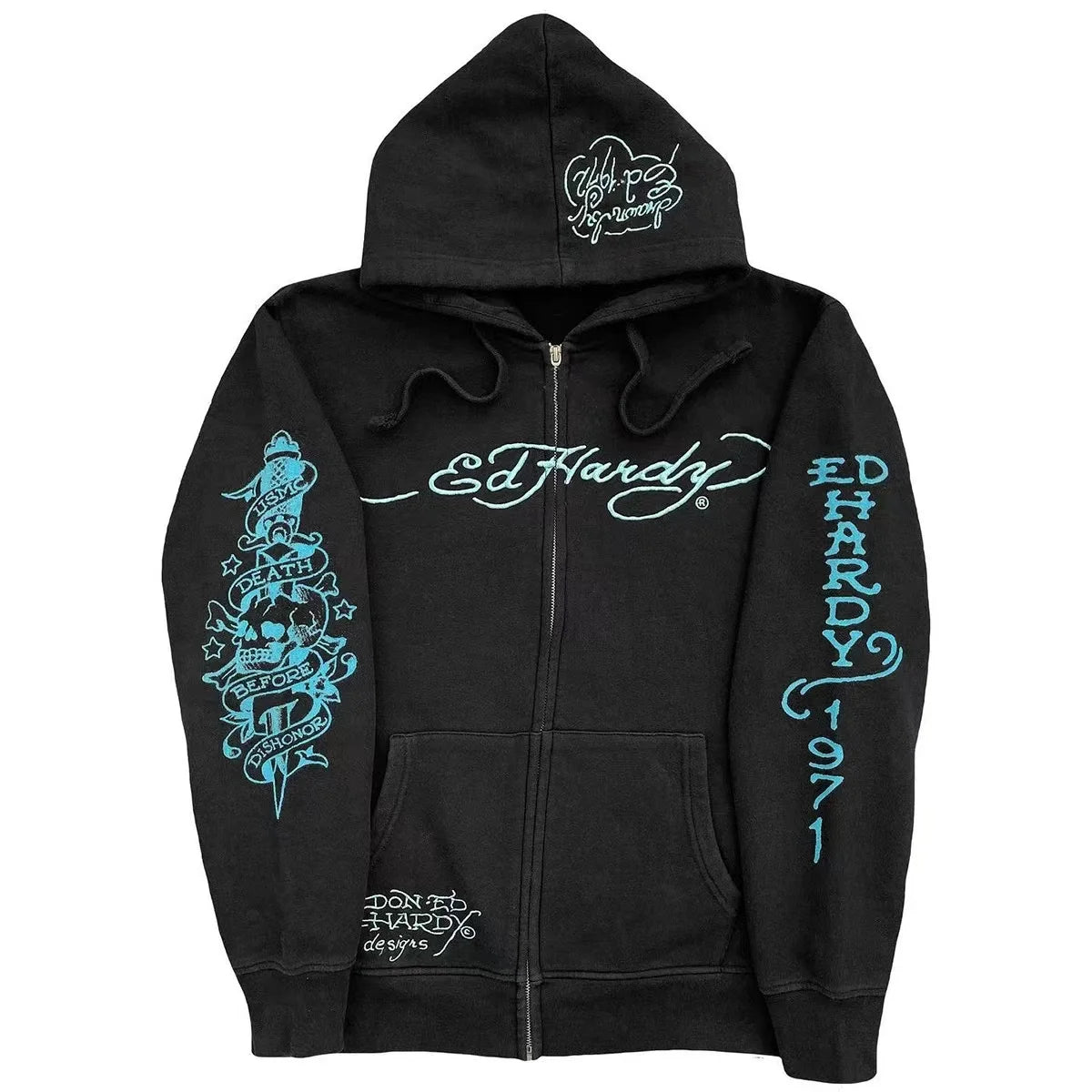 American Retro Skull Print Zipper Hoodie Men’s Loose Casual Sweatshirt