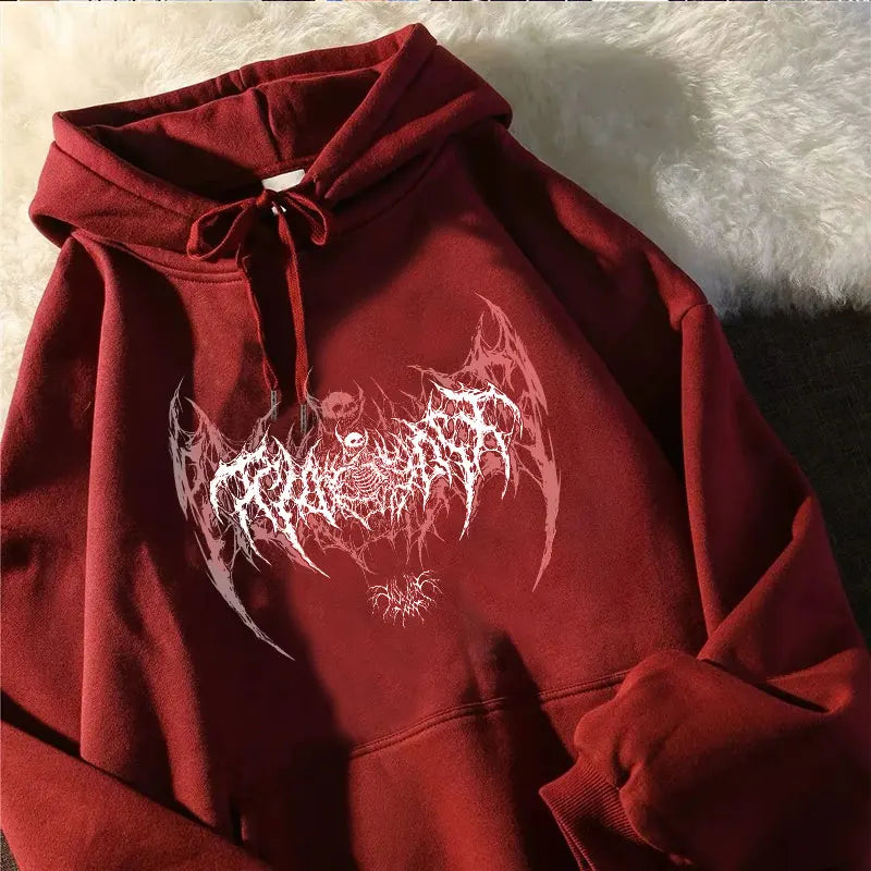 Casual Punk Hoodie Skull Gothic Black 2024