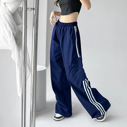 Gestreifte Cargohose Jogginghose Damen Hip Hop Streetwear Weites Bein Y2K Hohe Taille