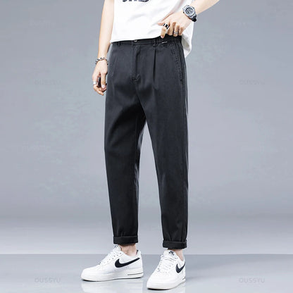 Korean Elastic Waist Lyocell Fabric Casual Pants Men