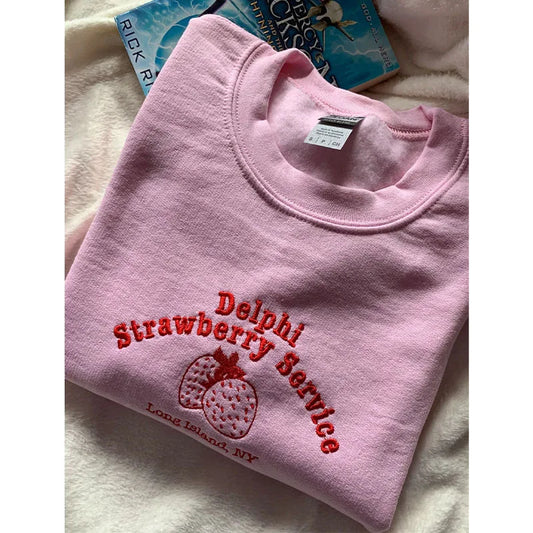 Delphi Strawberry Service Embroidered Pink Vintage Sweatshirt