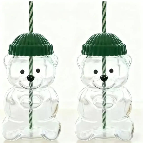 Cute Bear Glass Cup With Straw Large Aesthetic Iced Coffee Tumbler