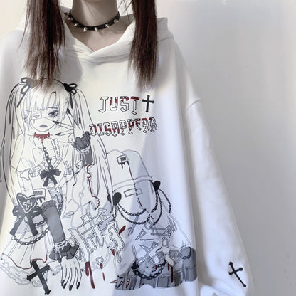 Harajuku Anime Hoodies Frauen Goth Streetwear Cartoon Print Y2k