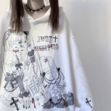 Harajuku Anime Hoodies Women Goth Streetwear Cartoon Print Y2k