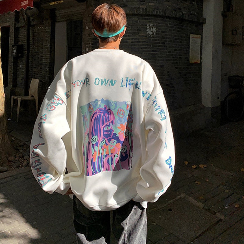 Vibrant Autumn Colorful Foaming Prints in Men Korean Streetwear