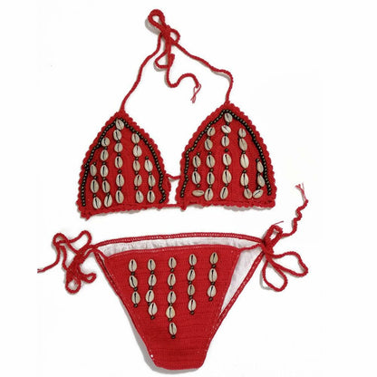 Bikini Triangle Mini Solid Crochet Badeanzug Damen Perlen