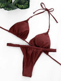 Damen-Bikini-Set, sexy Tanga, zweiteilige Badeanzüge, einfarbig