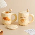 1pc 480ml Ceramic Mug with Spoon and Lid Cute Ceramic Coffee