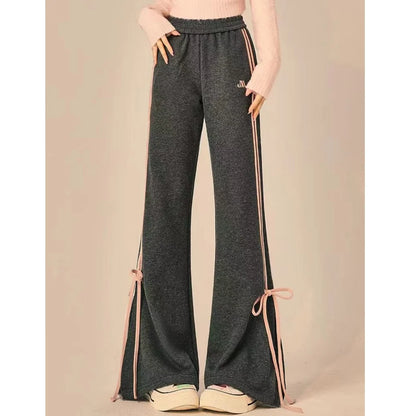 Striped Wide Leg Flare Pants Women Elastic Waist