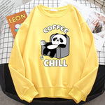 Coffee And Chill Kawaii Panda Print Hoodie Soft Fleece Pullover Loose Warm