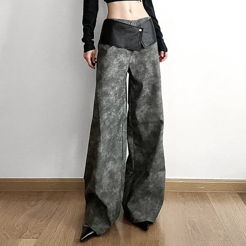 Trendy Vintage Patchwork Wide Leg Pants