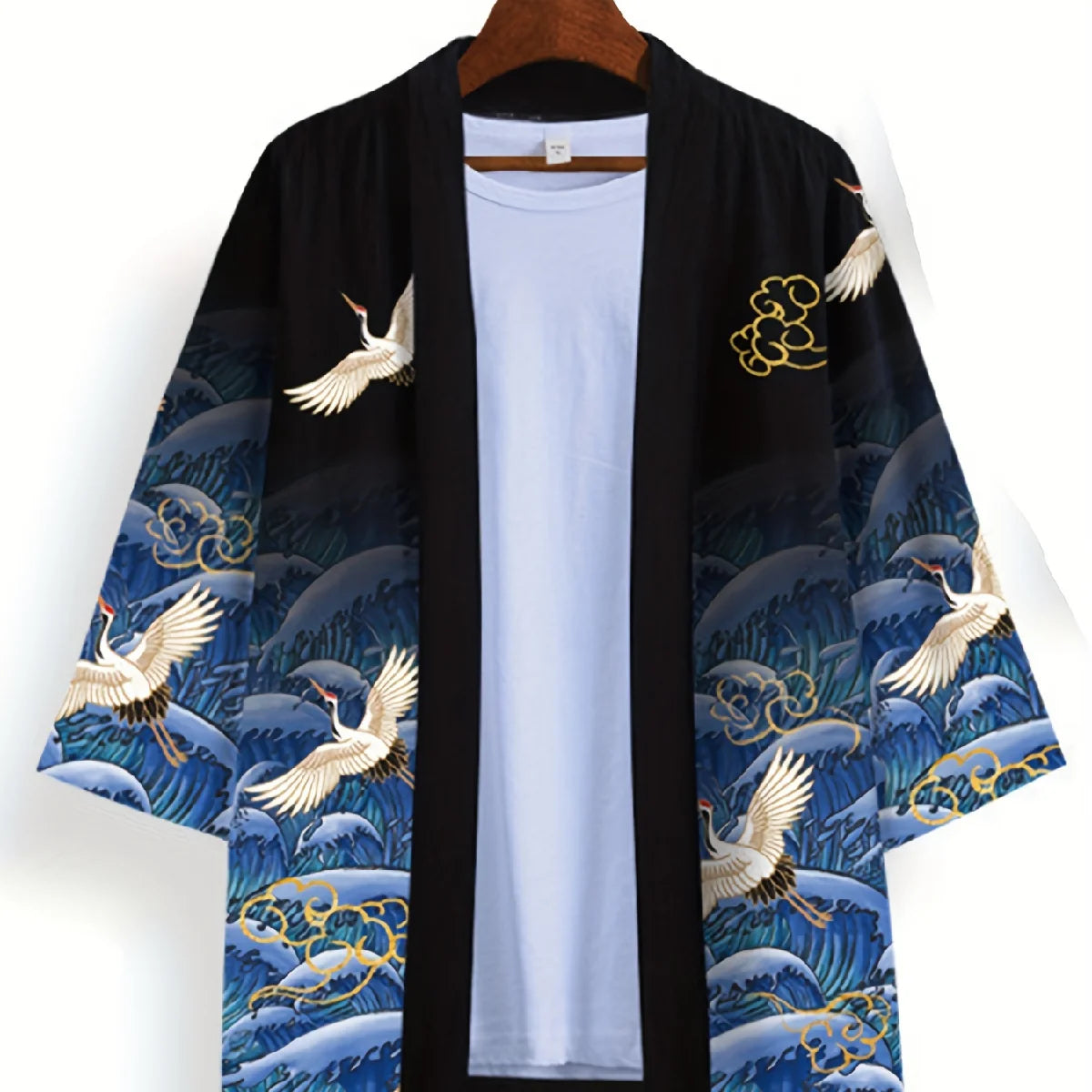 Animal Bird Patterns Crane Waves Asian Traditional Print Kimono Unisex