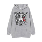 Y2K Dark Skull Skelett Zip Up Hoodie Herrenjacke