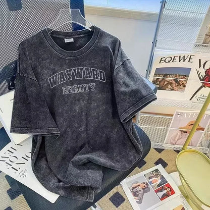 American Retro Wash T-Shirt Men's Summer Loose High Street Fashion