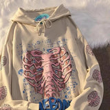 Women Pullovers Casual Sweatshirts Printing Pink Skeleton