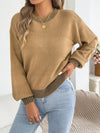 Womens Striped Sweater Bishop Sleeve Knit Pullover Fall Winter