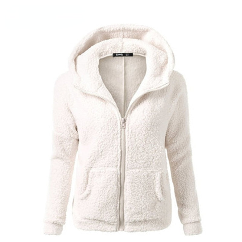 Hoodie Zip-up Women Casual  Zipper Coat Solid Soft