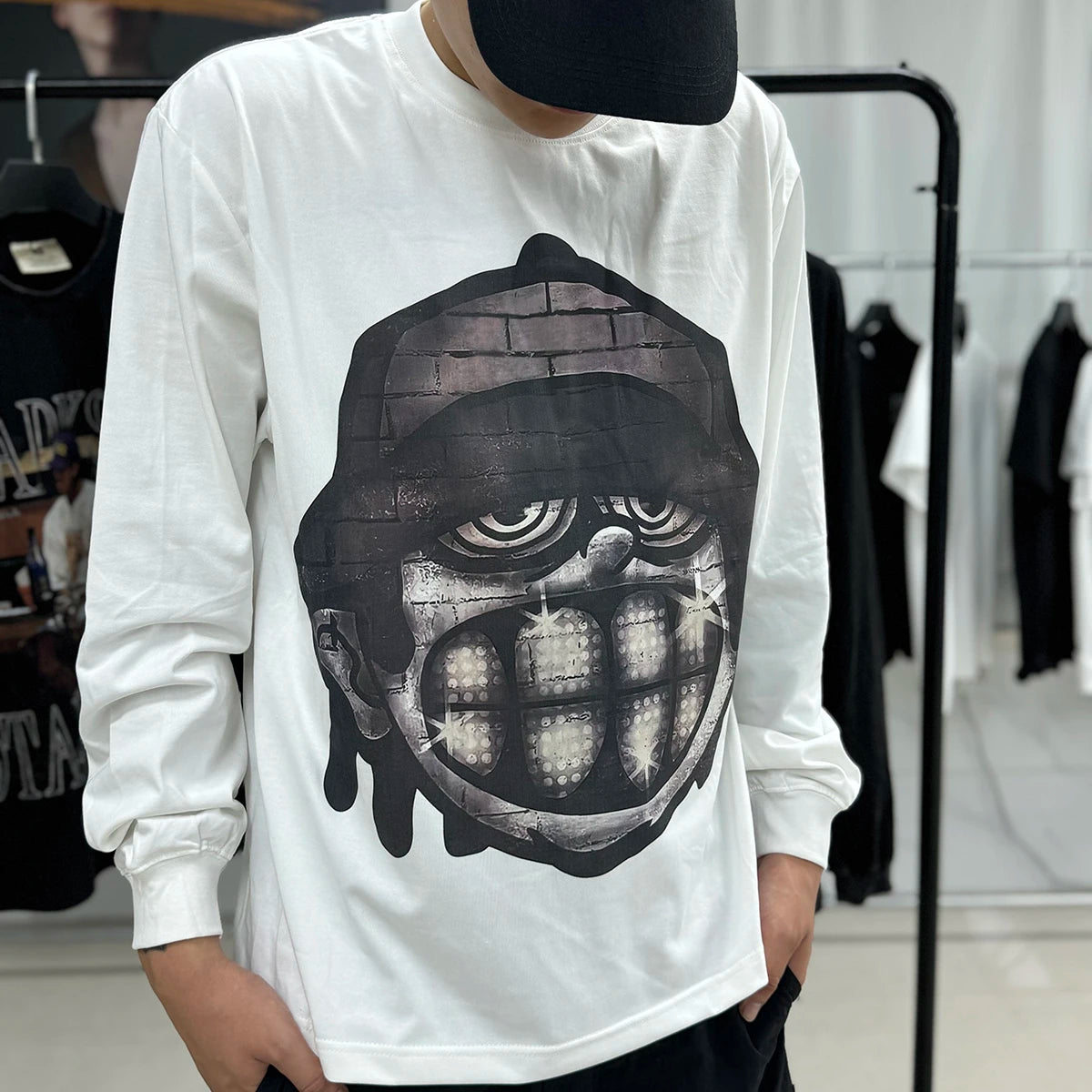 Men Brick Head Cartoon Graphic Sweatshirt