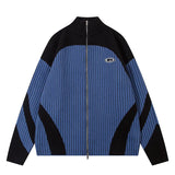 Patchwork Zip Up Streetwear Sweater Loose