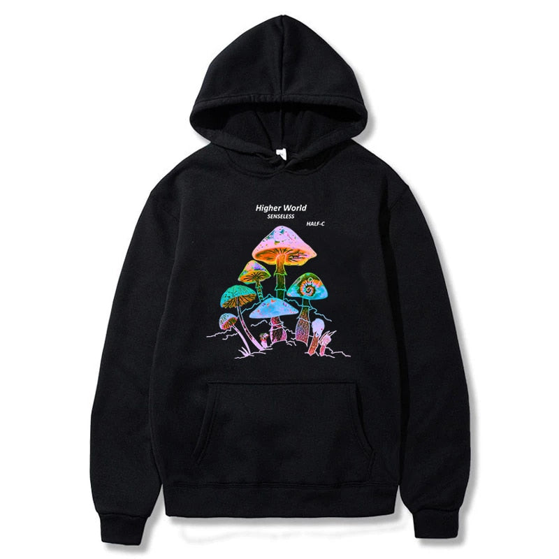 Women Hoodies Goth Harajuku Lady Colorful Mushroom Print Casual Pullovers Oversized