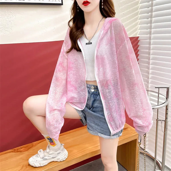 Womens UPF Sun Protection Jacket Blue Hooded Lightweight Cardigan