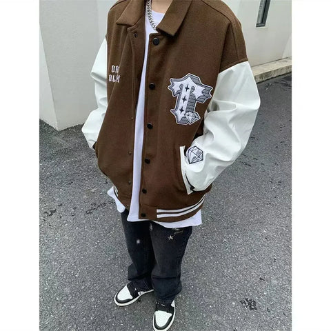 Vintage übergroße Baseballjacke, Unisex, Varsity-Bomber für Damen