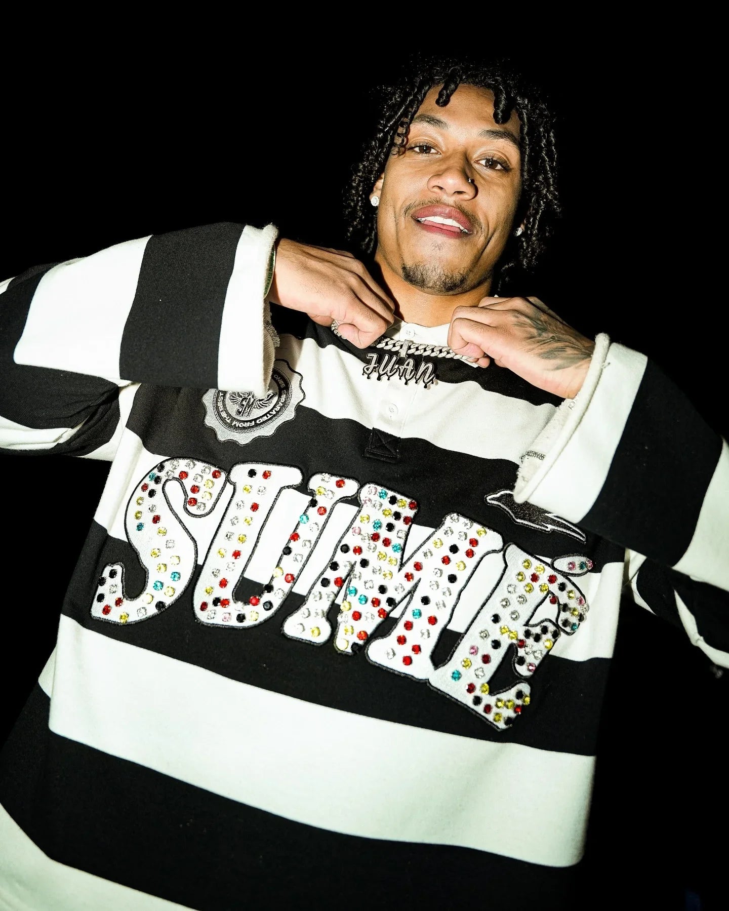 Retro Y2K Polo Shirt Men Long Sleeve Embroidery Stripe Hip Hop Top