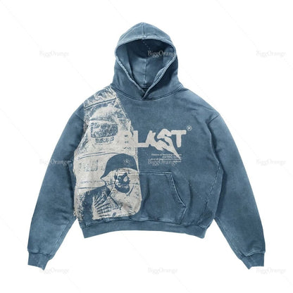 Hoodie Coats Casual Alphabet Blast Print Pattern Skull Fashion Hoodie Men Harajuku - xinnzy