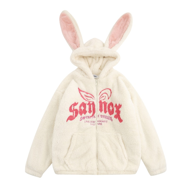 Hoodie Cotton Clothing Women Cute Ears Lamb Velvet Cotton Fashion Loose  Hoodie Warm Coat - xinnzy