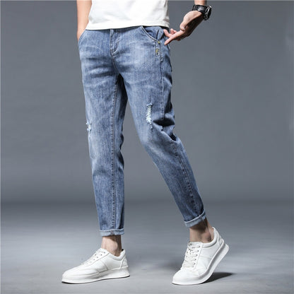 Men Trousers Streetwear Design Denim Pants Korea Casual - xinnzy