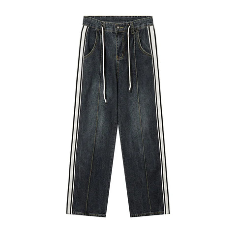 Blue Stripe High Waist Wide Leg Jeans Streetwear