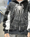 Grunge Y2K Spider Web Hoodie Women Harajuku Punk Zip Sweatshirt