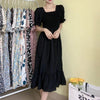 Spring Summer Elastic Waist Chiffon Dress Women Casual Pleated A-line