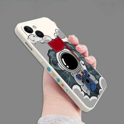 Quadratische Silikonhülle mit Cartoon-Astronauten-Motiv für iPhone Bumper Back Cover