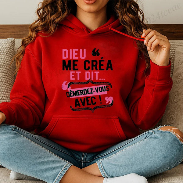 French Quote Hoodie Women Dieu Me Cest Mon Saint Sweatshirt