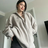 Vintage Beige Sweater Cardigan Women Retro Hippie