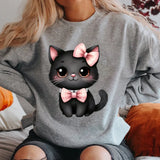 Cute Black Cat Print Sweatshirt