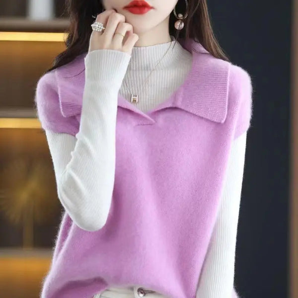 Womens Sweater Vest Polo Collar Oversized Pullover Sleeveless Knit